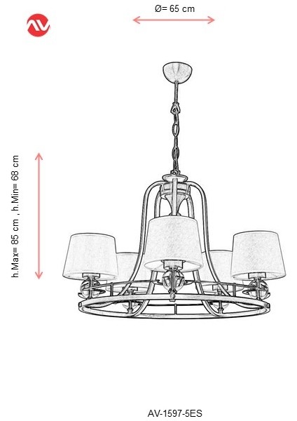 AVONNI AV-1597-5ES Eskitme Kaplama Modern Avize E27 Metal Cam Kumaş 65cm