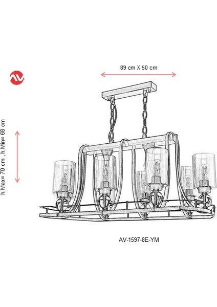 AV-1597-8E-YM Eskitme Kaplama Modern Avize E27 Metal Cam 89x50cm