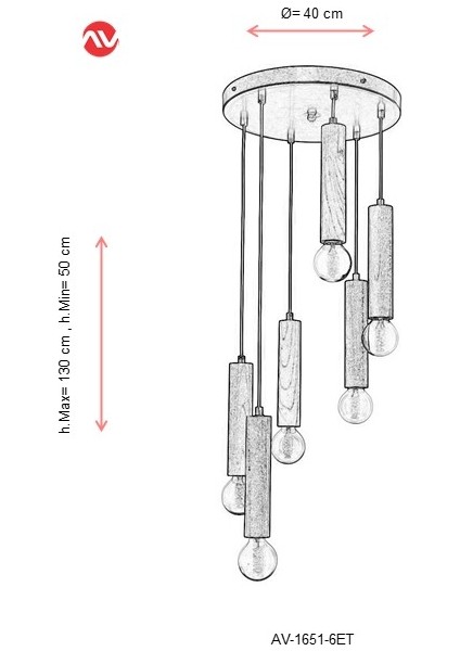 AV-1651-6ET Eskitme Kaplama Modern Avize E27 Ahşap 40cm fiyatları