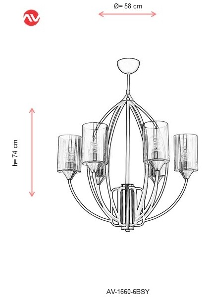 AV-1660-6BSY Siyah Boyalı Modern Avize E27 Metal Cam 58cm fiyatları