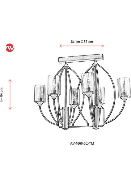 AVONNI AV-1660-6E-YM Eskitme Kaplama Modern Avize E27 Metal Cam 84x57cm