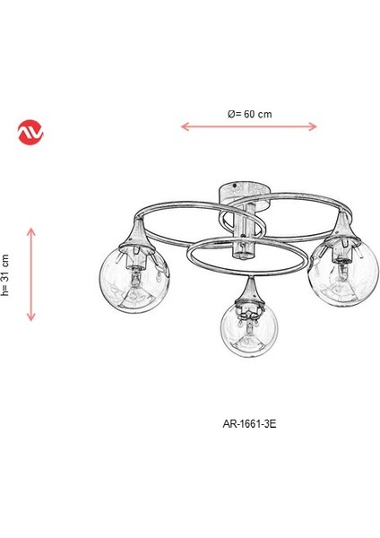 AR-1661-3E Eskitme Kaplama Modern Avize E27 Metal Cam 60cm fiyatları
