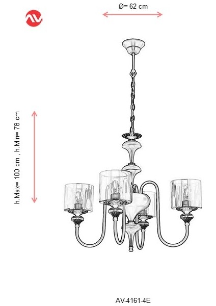 AV-4161-4E Eskitme Kaplama Modern Avize E27 Metal Cam 62cm