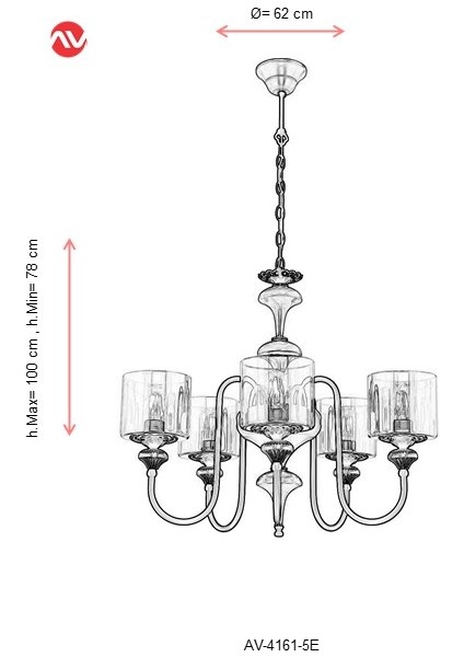 AV-4161-5E Eskitme Kaplama Modern Avize E27 Metal Cam 62cm fiyatları