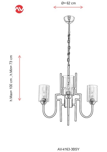 AV-4163-3BSY Siyah Boyalı Modern Avize E27 Metal Cam 62cm fiyatları