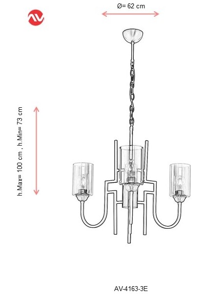 AV-4163-3E Eskitme Kaplama Modern Avize E27 Metal Cam 62cm fiyatları