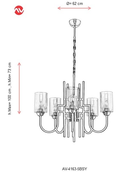 AV-4163-5BSY Siyah Boyalı Modern Avize E27 Metal Cam 62cm fiyatları