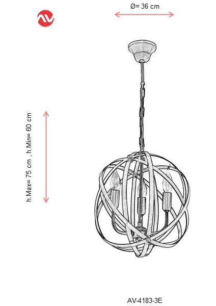 AV-4183-3E Eskitme Kaplama Modern Avize E14 Metal 36cm fiyatları