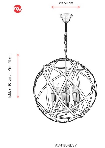 AV-4183-6BSY Siyah Boyalı Modern Avize E14 Metal 50cm fiyatları