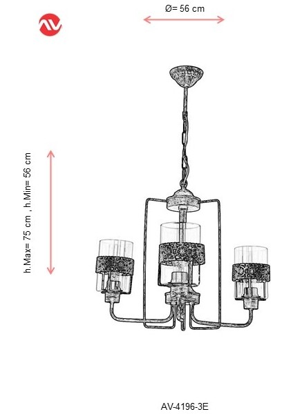 AV-4196-3E Eskitme Kaplama Modern Avize E27 Metal Cam 56cm fiyatları