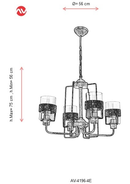 AV-4196-4E Eskitme Kaplama Modern Avize E27 Metal Cam 56cm fiyatları