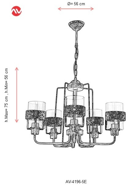 AV-4196-5E Eskitme Kaplama Modern Avize E27 Metal Cam 56cm