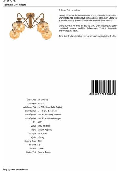 AR-60032-4E Eskitme Kaplama Modern Avize fiyatları