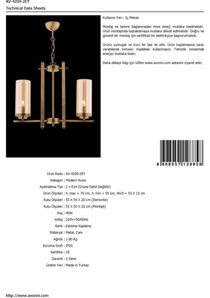 AV-4209-2EY Eskitme Kaplama Modern Avize fiyatları