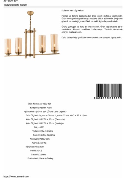 AV-4209-4EY Eskitme Kaplama Modern Avize fiyatları