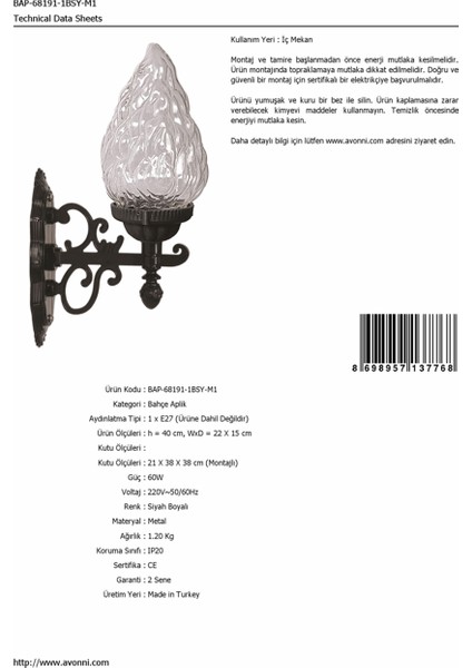 BAP-68191-1BSY-M1 Siyah Boyalı Dış Mekan Aydınlatma E27 ABS Akrilik Cam 22x15cm fiyatları