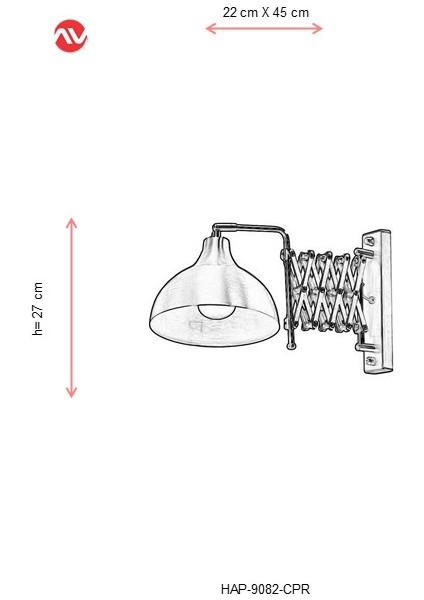 HAP-9082-CPR Bakır Kaplama Aplik E27 Metal 22x45cm