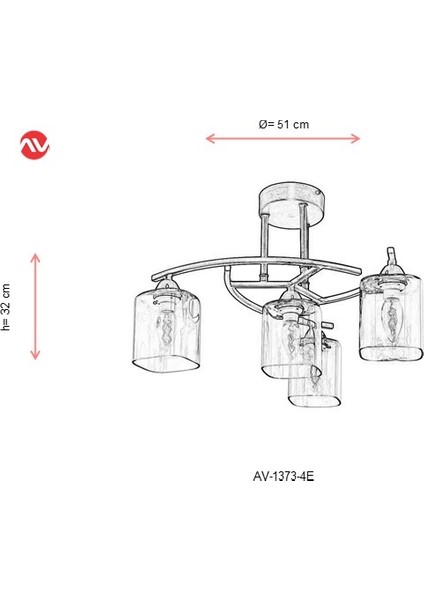 AV-1373-4E Eskitme Kaplama Modern Avize E14 Metal Cam 51cm