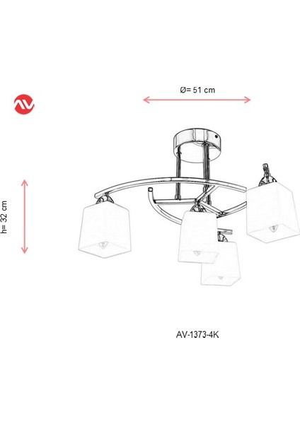 AV-1373-4K Krom Kaplama Modern Avize E14 Metal Cam 51cm