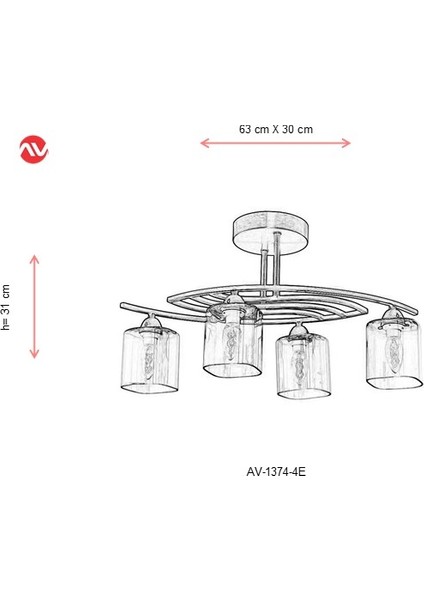 AV-1374-4E Eskitme Kaplama Modern Avize E14 Metal Cam 63x30cm