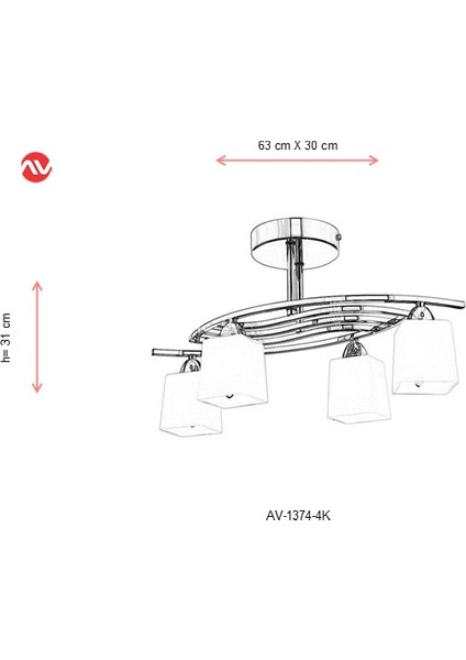 AV-1374-4K Krom Kaplama Modern Avize E14 Metal Cam 63x30cm