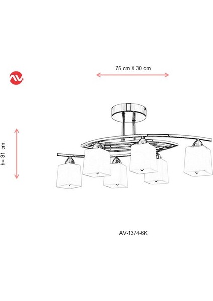 AV-1374-6K Krom Kaplama Modern Avize E14 Metal Cam 75x30cm