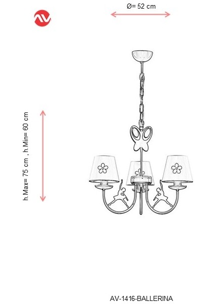 AV-1416-BALLERINA Pembe Boyalı Modern Avize E14 Metal Kumaş 52cm
