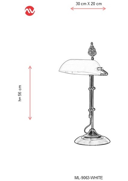 ML-9063-WHITE Eskitme Kaplama Masa Lambası E27 Metal Cam 30x20cm
