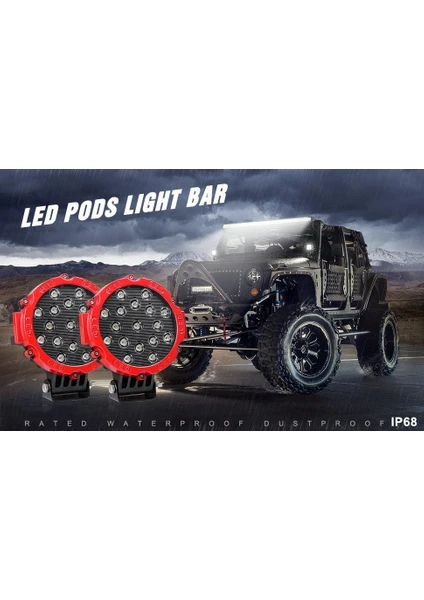 51 Watt 17 Ledli Off Road Sis Gündüz Farı Projektör Lambası 17 CM