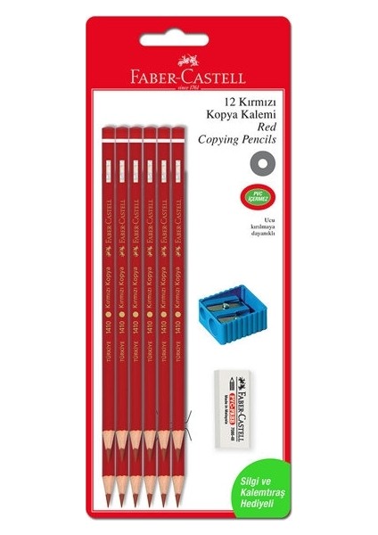 Kırmızı Kopya Boya Kalemi 12'Li + Silgi + Kalemtıraş