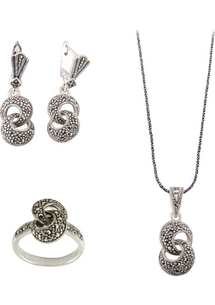 Sonsuzluk Modeli Markazit Taşlı Gümüş Set 015