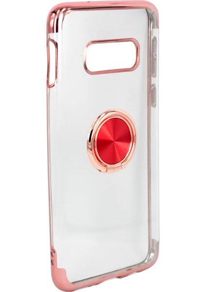 Case 4U Samsung Galaxy S10e Kılıf Yüzüklü Standlı Manyetik Silikon Gess Arka Kapak Rose Gold