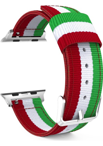 Apple Watch Uyumlu İçin 38-40 mm Pantheon Şeritli Yeşil Kırmızı Kayış