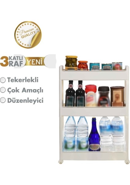 Tekerlekli 3 Katlı Mutfak Banyo Rafı