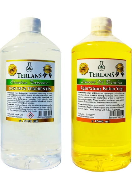 Terlans Kokusuz Terebentin Ve Resim Yağı (Keten Yağı) 2 X 1000 Ml Odourless Turpentine & Linseed Oil Bleached