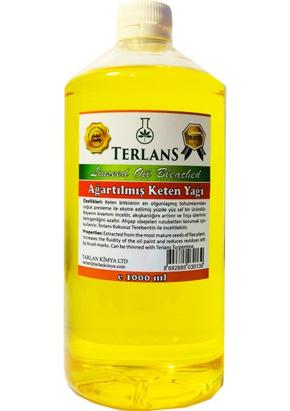 Terlans Kokusuz Terebentin Ve Resim Yağı (Keten Yağı) 2 X 1000 Ml Odourless Turpentine & Linseed Oil Bleached