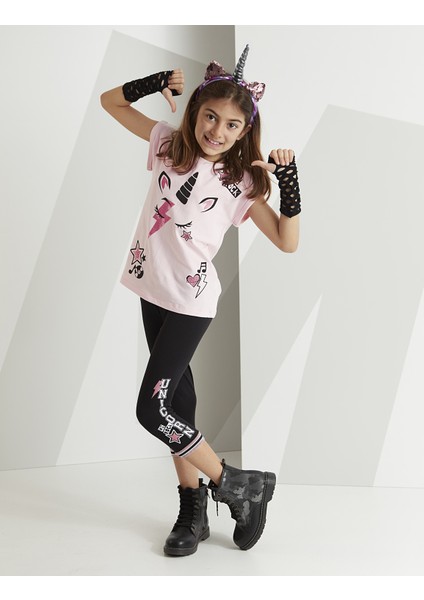 Rocker Unicorn Kız Çocuk T-shirt Kapri Şort Takım