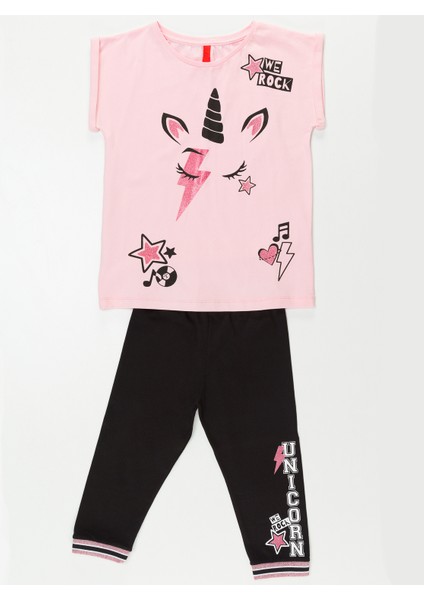 Rocker Unicorn Kız Çocuk T-shirt Kapri Şort Takım modelleri