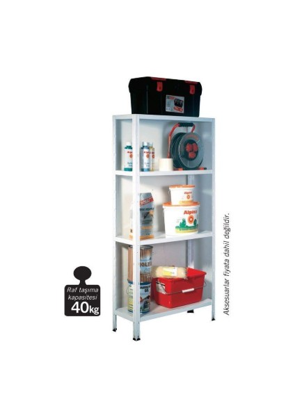 Metal Bahçe Banyo Raf Seti Beyaz 4 Raflı