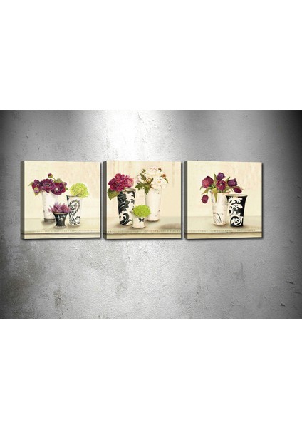 Tablocenter 3 Parçalı Çiçek Kanvas Tablo 30 x 90 cm