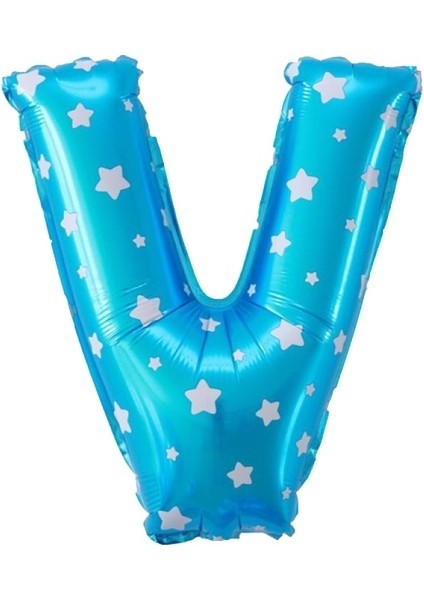 V Harfi Buldum Mavi Yıldızlı Buldum Folyo Balon 40 cm