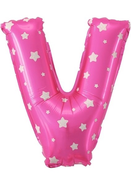 V Harfi Buldum Pembe Kalp Buldum Folyo Balon 40 cm
