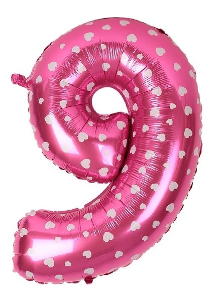 Pembe Kalp Buldum Folyo Balon 9 Rakamı 40 cm