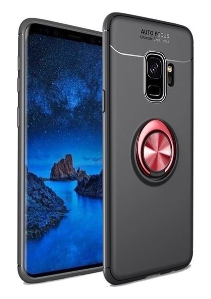 Jopus Samsung Galaxy J4 Kılıf Ultra Korumalı Yüzüklü Standlı Ravel Silikon - (Siyah - Kırmızı)