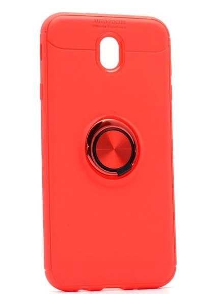 Jopus Samsung Galaxy J7 Pro Kılıf Ultra Korumalı Yüzüklü Standlı Ravel Silikon - (Kırmızı)