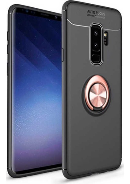 Jopus Samsung Galaxy S9 Plus Kılıf Ultra Korumalı Yüzüklü Standlı Ravel Silikon - (Siyah - Rose Gold)