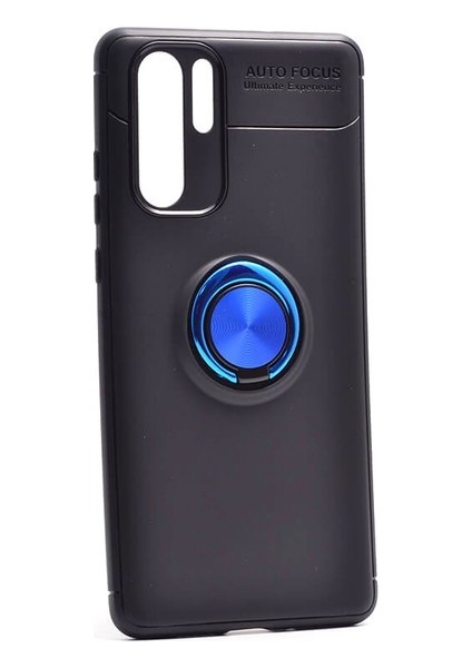 Jopus Huawei P30 Pro Kılıf Ultra Korumalı Yüzüklü Standlı Ravel Silikon - (Siyah - Mavi)