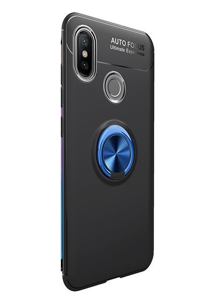 Jopus Xioami Mi 8 SE Kılıf Ultra Korumalı Yüzüklü Standlı Ravel Silikon - (Siyah - Mavi)