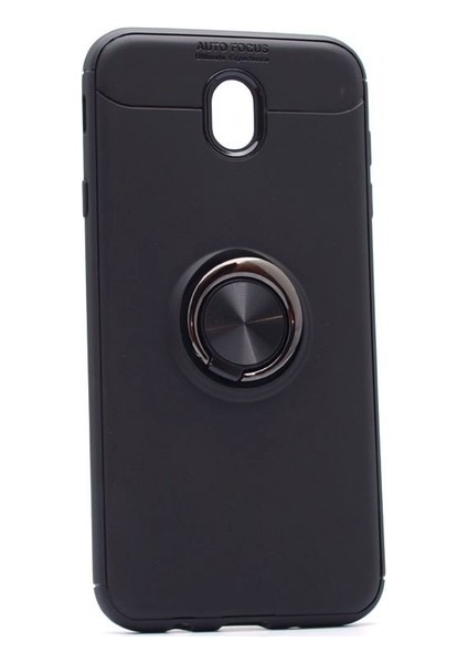 Jopus Samsung Galaxy J7 Pro Kılıf Ultra Korumalı Yüzüklü Standlı Ravel Silikon - (Siyah) + Cam Ekran Koruyucu