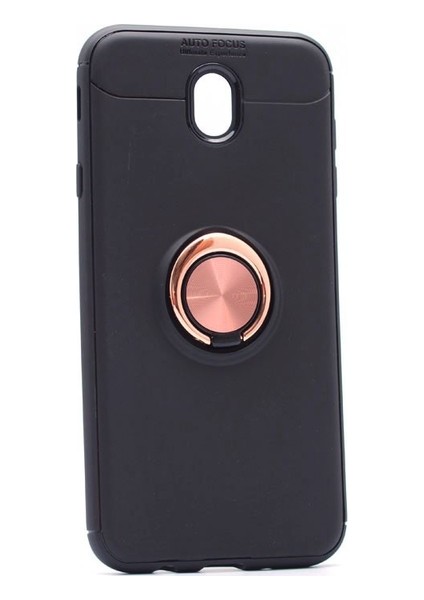 Jopus Samsung Galaxy J7 Pro Kılıf Ultra Korumalı Yüzüklü Standlı Ravel Silikon - (Siyah - Rose Gold) + Cam Ekran Koruyucu